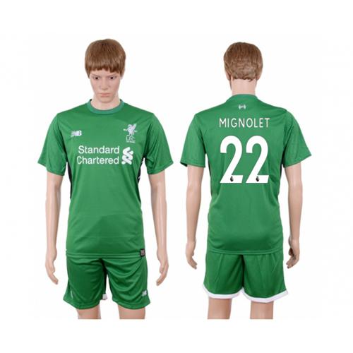 Liverpool #22 Mignolet Green Goalkeeper Soccer Club Jersey - Click Image to Close